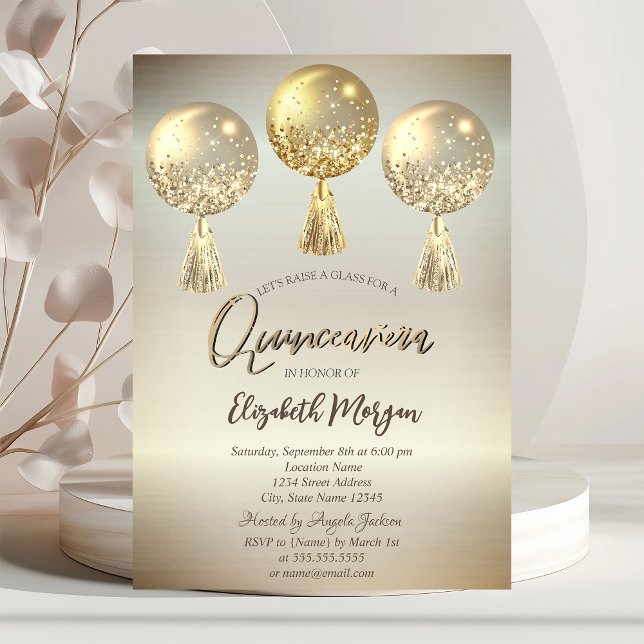 Luxury Guld Glitter Drips Balloons Quinceañera Inbjudningar (Skapare uppladdad)