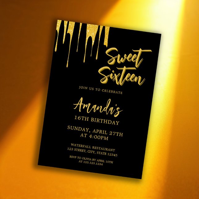 Luxury Guld Glitter Drips Sweet 16 Birthday Inbjudningar (Skapare uppladdad)