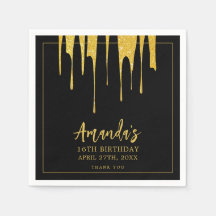 Luxury Guld Glitter Drips Sweet 16 Birthday