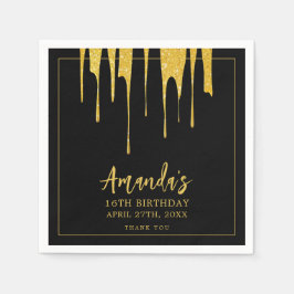 Luxury Guld Glitter Drips Sweet 16 Birthday Pappersservett