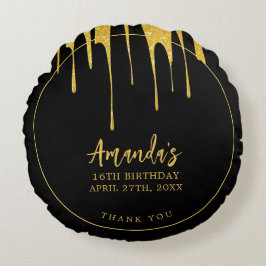 Luxury Guld Glitter Drips Sweet 16 Birthday Rund Kudde