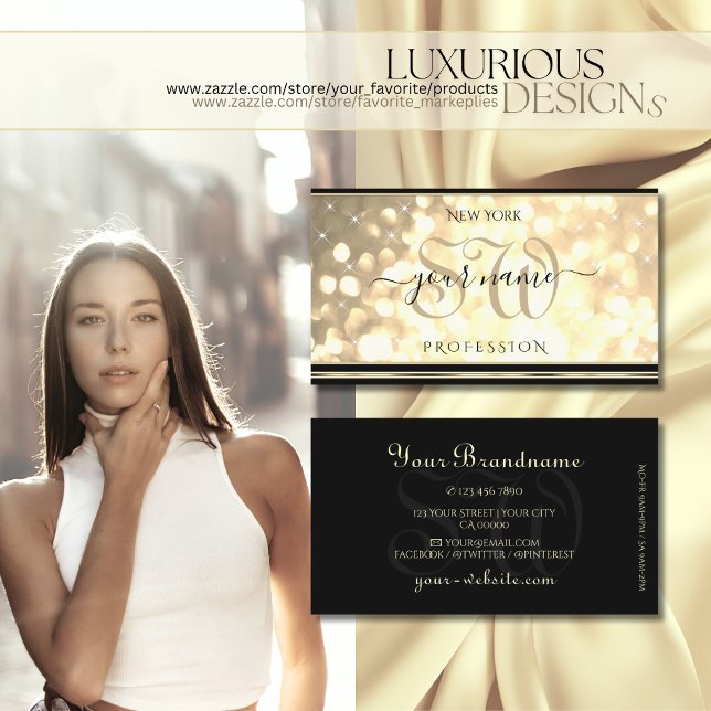 Luxury Guld Glitter Initialer Black Golden Gräns Visitkort (Skapare uppladdad)