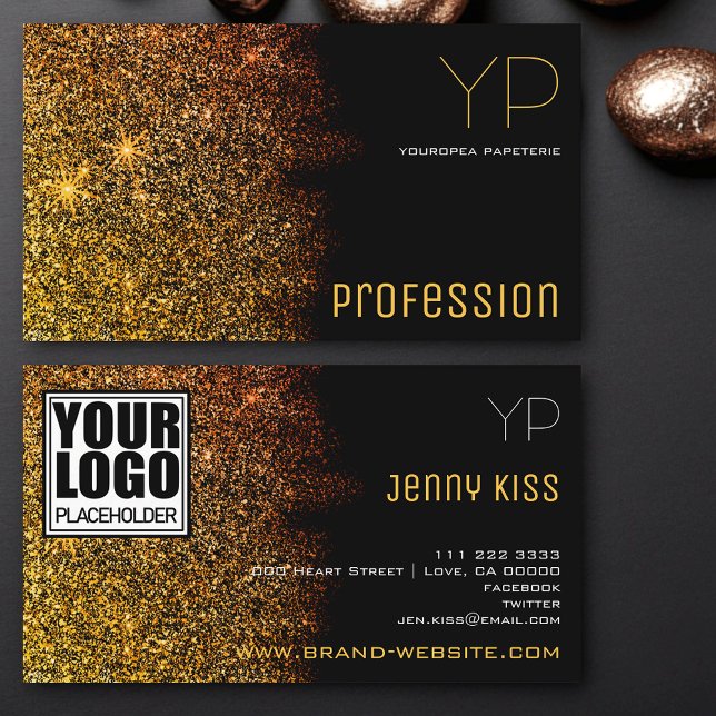 Luxury Guld Glitter med Logotyp och Monogram Moder Visitkort (Skapare uppladdad)