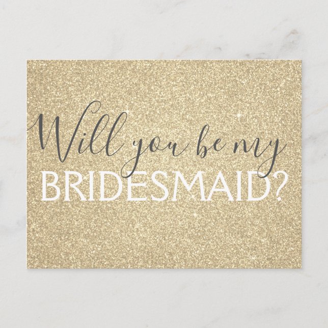 Luxury Guld Glitter och Gnistra Bridesmaid Inbjudan Vykort (Framsida)