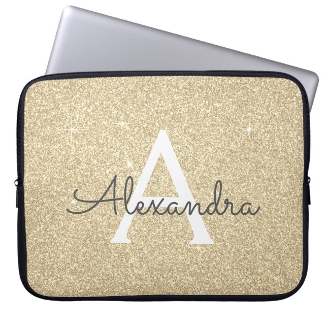 Luxury Guld Glitter och Gnistra Monogram Laptop Fodral (Framsidan)