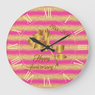 Luxury Guld Glitter Rosa Blommigt Gift Stor Klocka