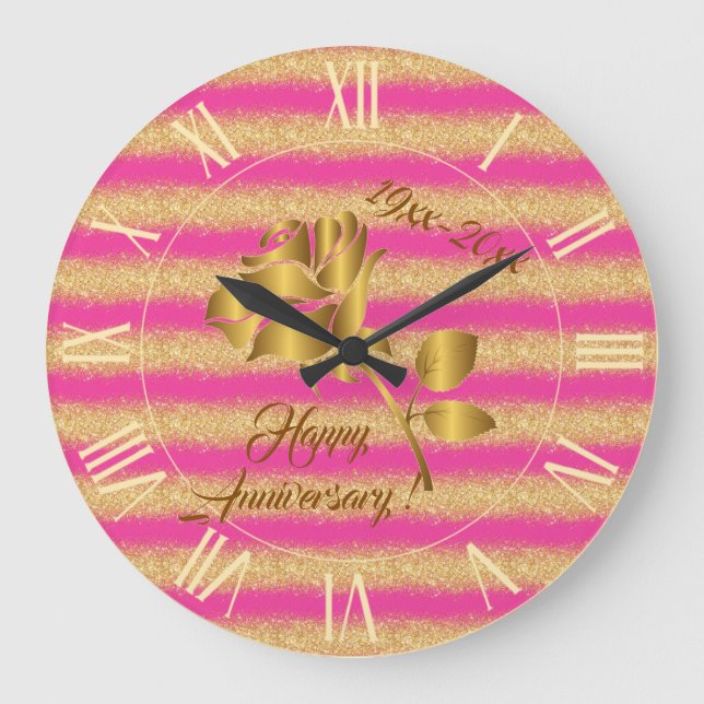Luxury Guld Glitter Rosa Blommigt Gift Stor Klocka (Framsida)