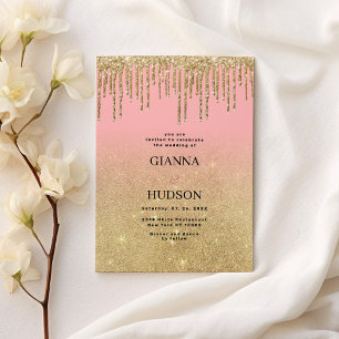 Luxury guld glitter rosa Mbre-droppar bröllop Inbjudningar