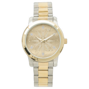 Luxury Guld Glitter Snowflake Diamond Armbandsur