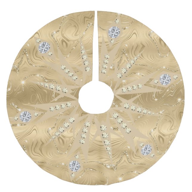 Luxury Guld Glitter Snowflake Diamond Julgransmatta Borstad Polyester (Framsidan)