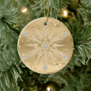 Luxury Guld Glitter Snowflake Diamond Julgransprydnad Keramik