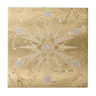 Luxury Guld Glitter Snowflake Diamond Kakelplatta