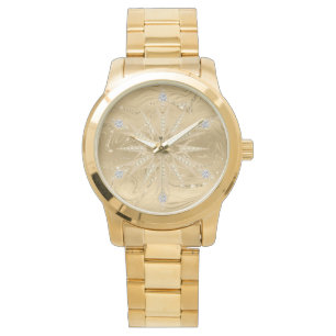 Luxury Guld Glitter Snowflake Diamond Manar Armbandsur