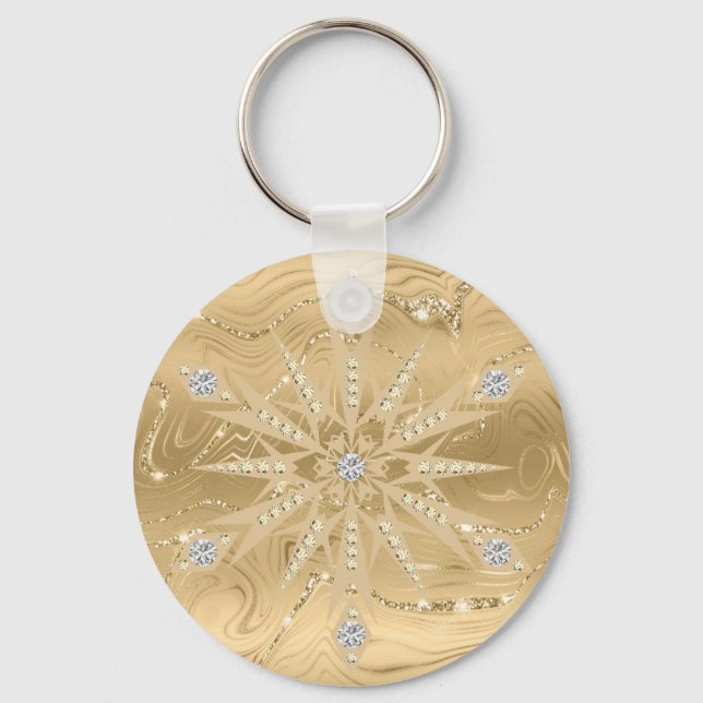 Luxury Guld Glitter Snowflake Diamond Nyckelring (Framsida)