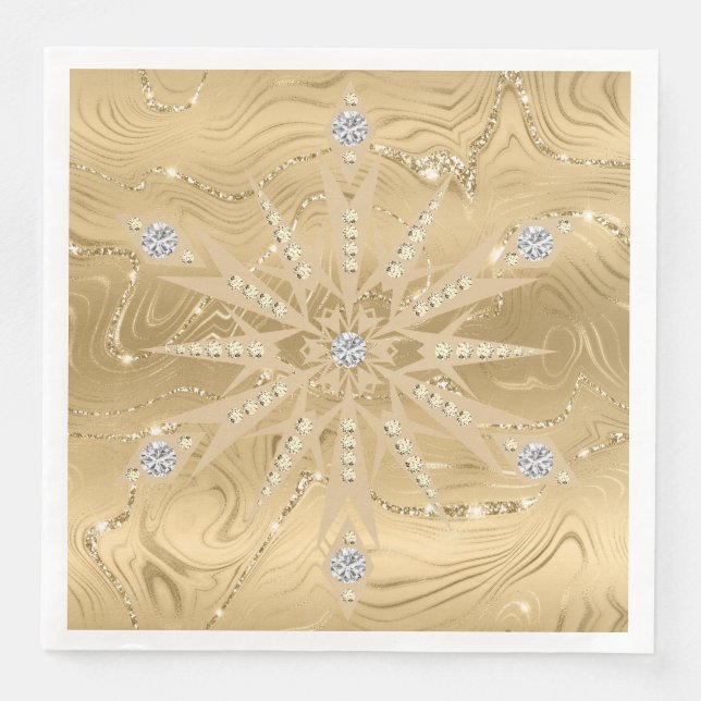 Luxury Guld Glitter Snowflake Diamond Pappersservett (Framsida)