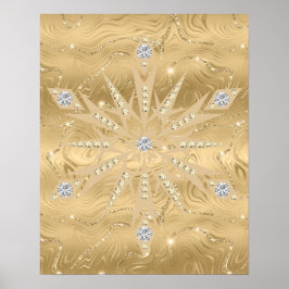 Luxury Guld Glitter Snowflake Diamond Poster