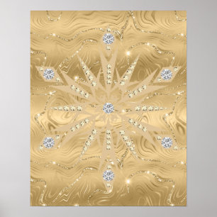 Luxury Guld Glitter Snowflake Diamond Poster