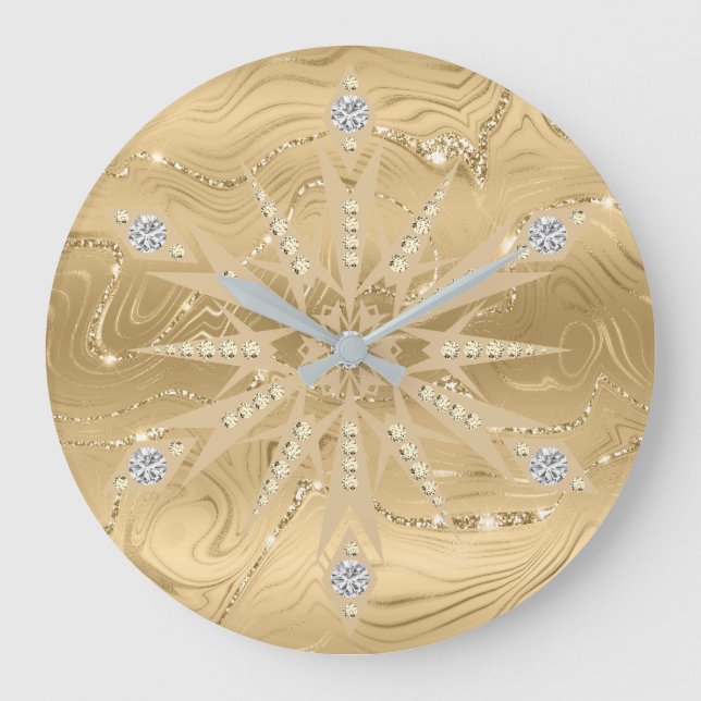 Luxury Guld Glitter Snowflake Diamond Stor Klocka (Framsida)
