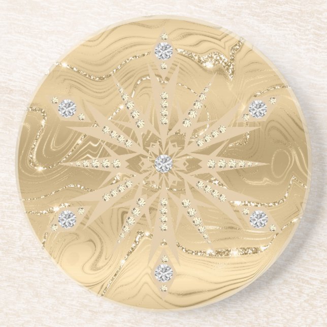 Luxury Guld Glitter Snowflake Diamond Underlägg (Framsidan)