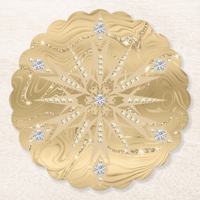 Luxury Guld Glitter Snowflake Diamond Underlägg Papper (Framsida)