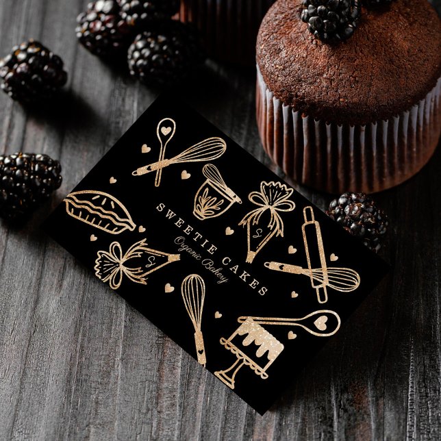 Luxury Guld Gnistra Baking Cooking Utensil Bakery Visitkort (Luxury Gold Sparkle Baking Cooking Utensil Bakery Business Card)