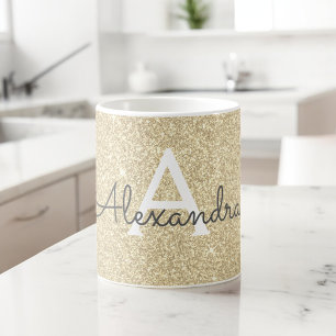 Luxury Guld Gnistra Glitter Monogram Namn Initial Kaffemugg
