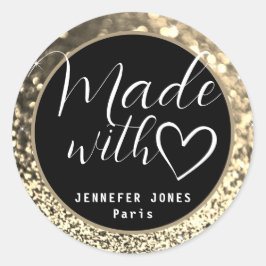 Luxury Guld Golden Ombre Glitter Made med Kärlek Runt Klistermärke