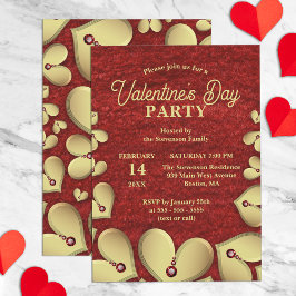 Luxury Guld Hearts med Red Gems Valentine Party Inbjudningar