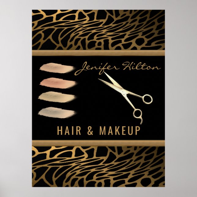 Luxury guld leopard hair & makeup salon poster (Framsidan)