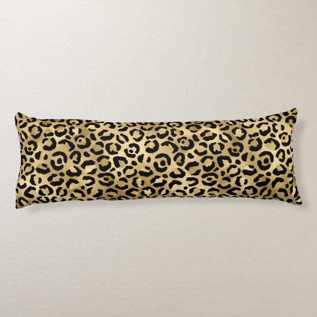 Luxury Guld Leopard Print-Mysigt Glam Animal Mönst Kroppskudde (Baksidan)