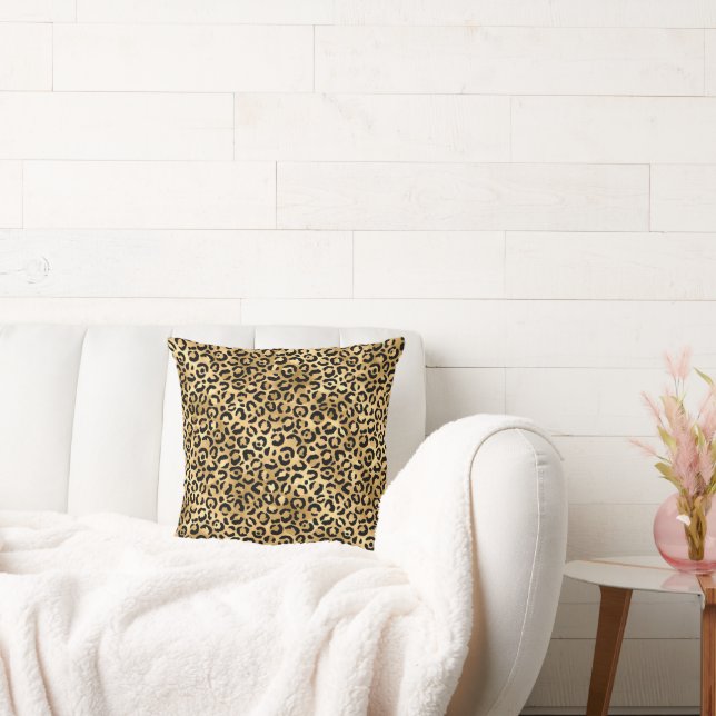 Luxury Guld Leopard Print-Mysigt Glam Animal Mönst Kudde (Soffa)