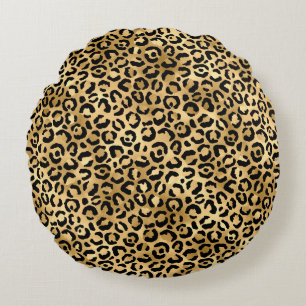 Luxury Guld Leopard Print-Mysigt Glam Animal Mönst Rund Kudde