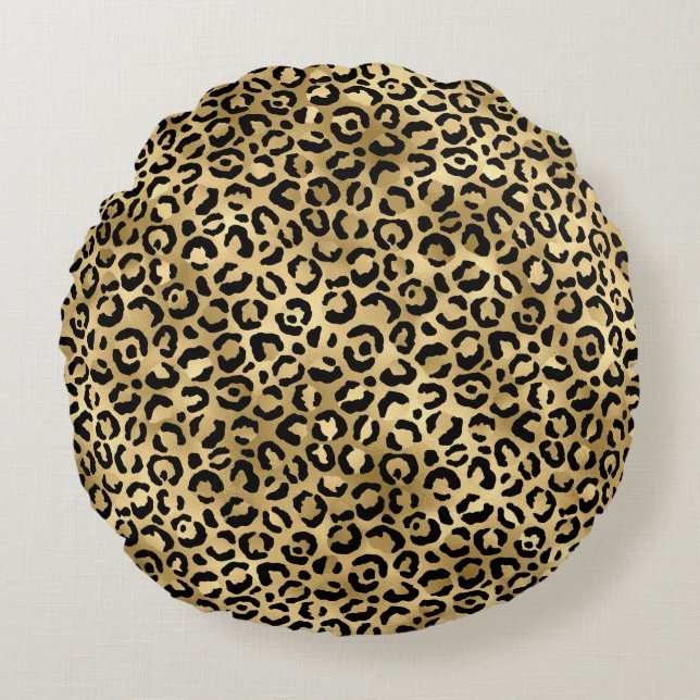 Luxury Guld Leopard Print-Mysigt Glam Animal Mönst Rund Kudde (Framsidan)