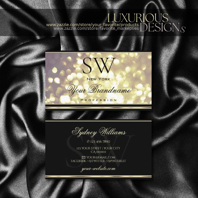 Luxury Guld Lila Glitter Monogram Black Golden Visitkort (Skapare uppladdad)