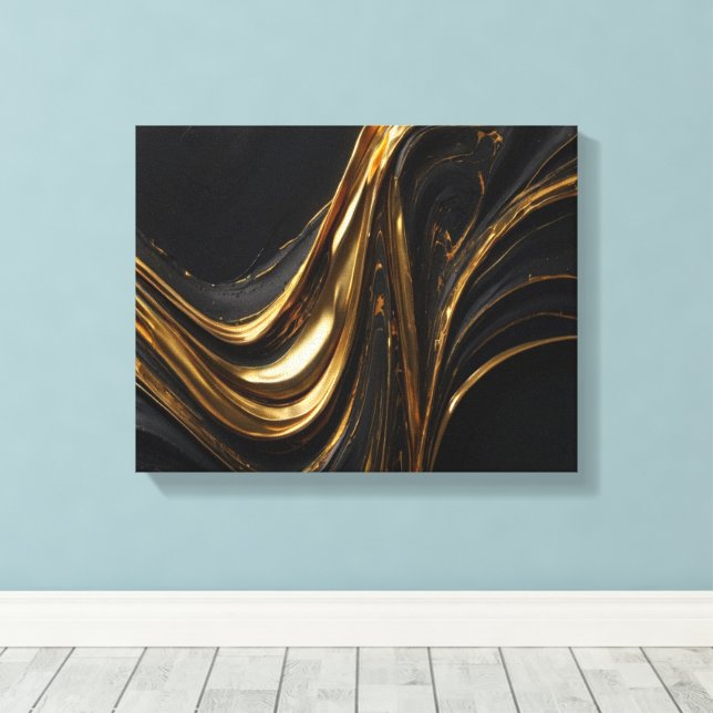 Luxury Guld Line Canvas | Abstrakt Black Guld Wall (Insitu (trägolv))
