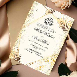 Luxury Guld Löv Islamiska muslimska Bröllop Inbjudningar