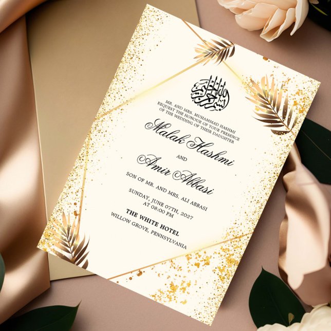 Luxury Guld Löv Islamiska muslimska Bröllop Inbjudningar (Skapare uppladdad)