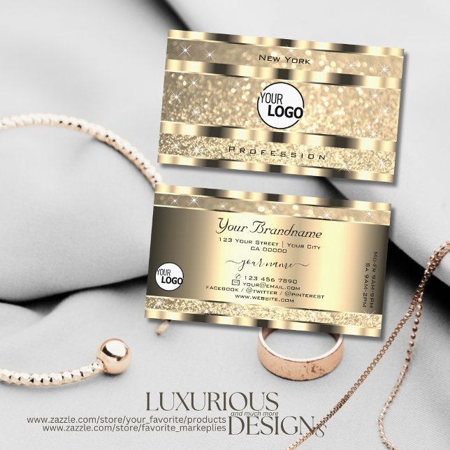 Luxury Guld Luminous Glitter Stars lägger till Log Visitkort (Skapare uppladdad)