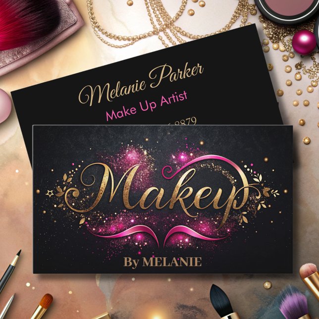 Luxury guld Makeup Rosa Trendig Elegant Black Visitkort (Skapare uppladdad)