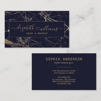 Luxury Guld Modern Marble Black och Namnteckning s Visitkort