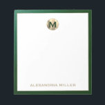Luxury Guld Monogram Initial Namn Anteckningsblock<br><div class="desc">Öka ditt skrivbordsspel med det här monogrammade anteckningsblocket med klassisk blocktypografi och en framväxande grönt texturerad ram med ett borstat guld medallion monogram. Anteckningsblocket innehåller utrymme för anpassningsbar, t.ex. ditt namn eller annan text, skapar perfekt för personlig använda eller professionell. Använda det att skriva anteckningar, idéer och påminnelser i stil....</div>