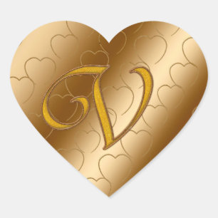 Luxury Guld Monogram V Hjärtformat Klistermärke