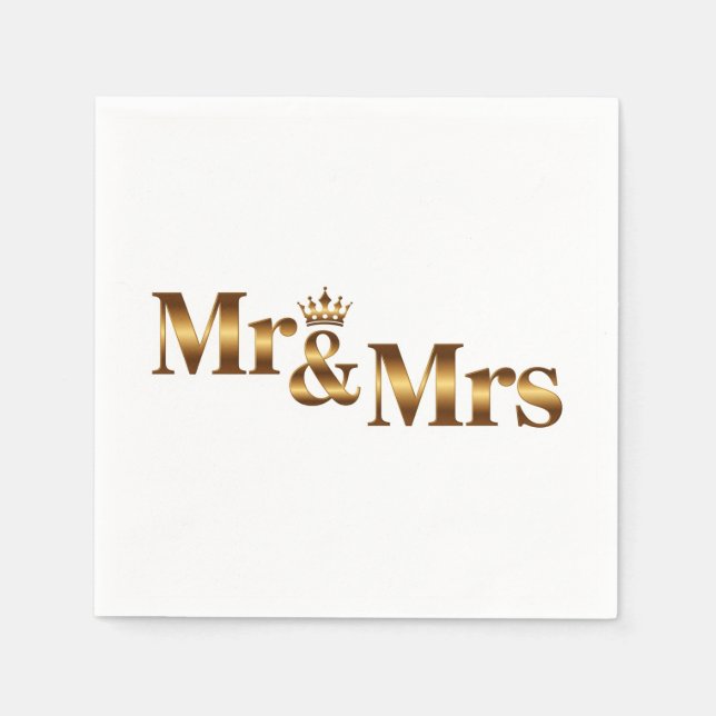 Luxury Guld Mr & Mrs Bröllop Sign | Elegantens Möh Pappersservett (Framsidan)