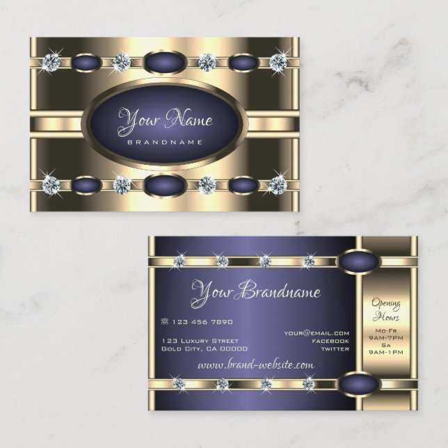 Luxury Guld och Blue Färg med Faux Diamonds Visitkort (Fram/baksida)
