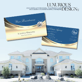 Luxury Guld och Blue med Logotyp Sparkling Diamond Visitkort