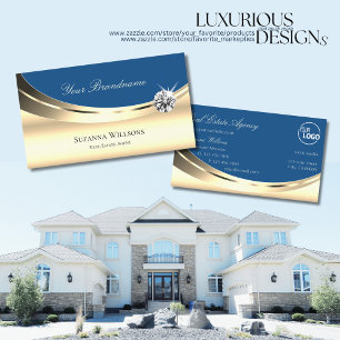 Luxury Guld och Blue med Logotyp Sparkling Diamond Visitkort