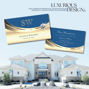 Luxury Guld och Blue med Monogram Gnistra Diamond Visitkort