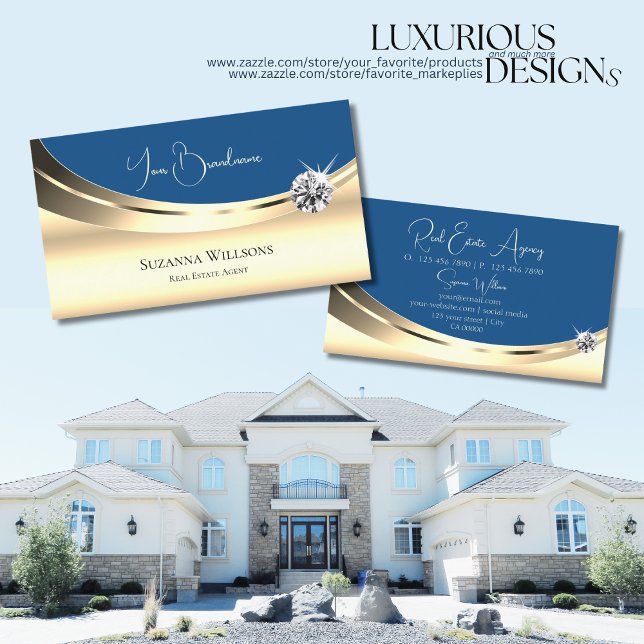 Luxury Guld och Blue med mousserande Diamond Moder Visitkort (Skapare uppladdad)