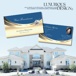 Luxury Guld och Blue med Photo Sparkling Diamond Visitkort