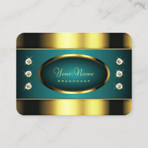 Luxury Guld och Teal with Diamonds Professionell Visitkort